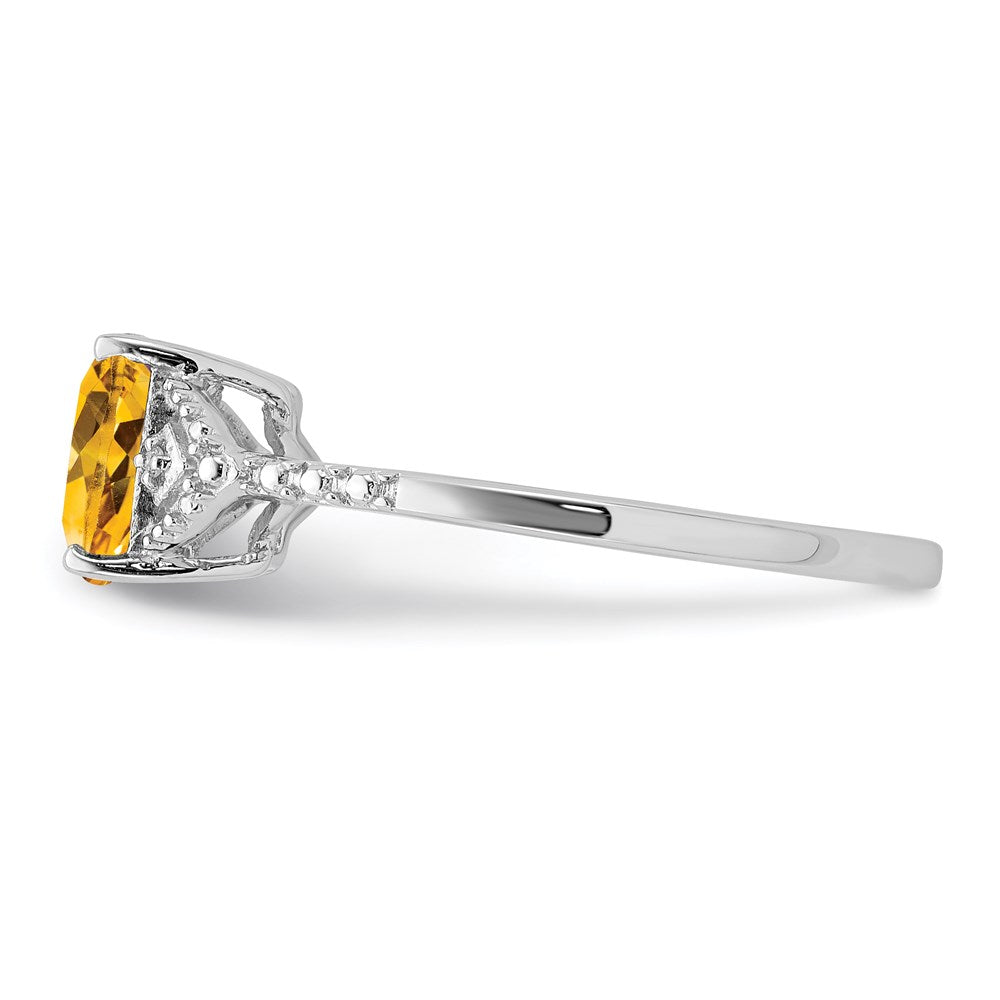 Sterling Silver Rhodium Plated Diamond and Citrine Ring