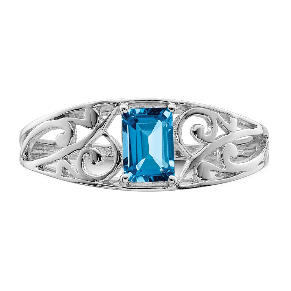 Sterling Silver Rhodium Plated Sky Blue Topaz Ring