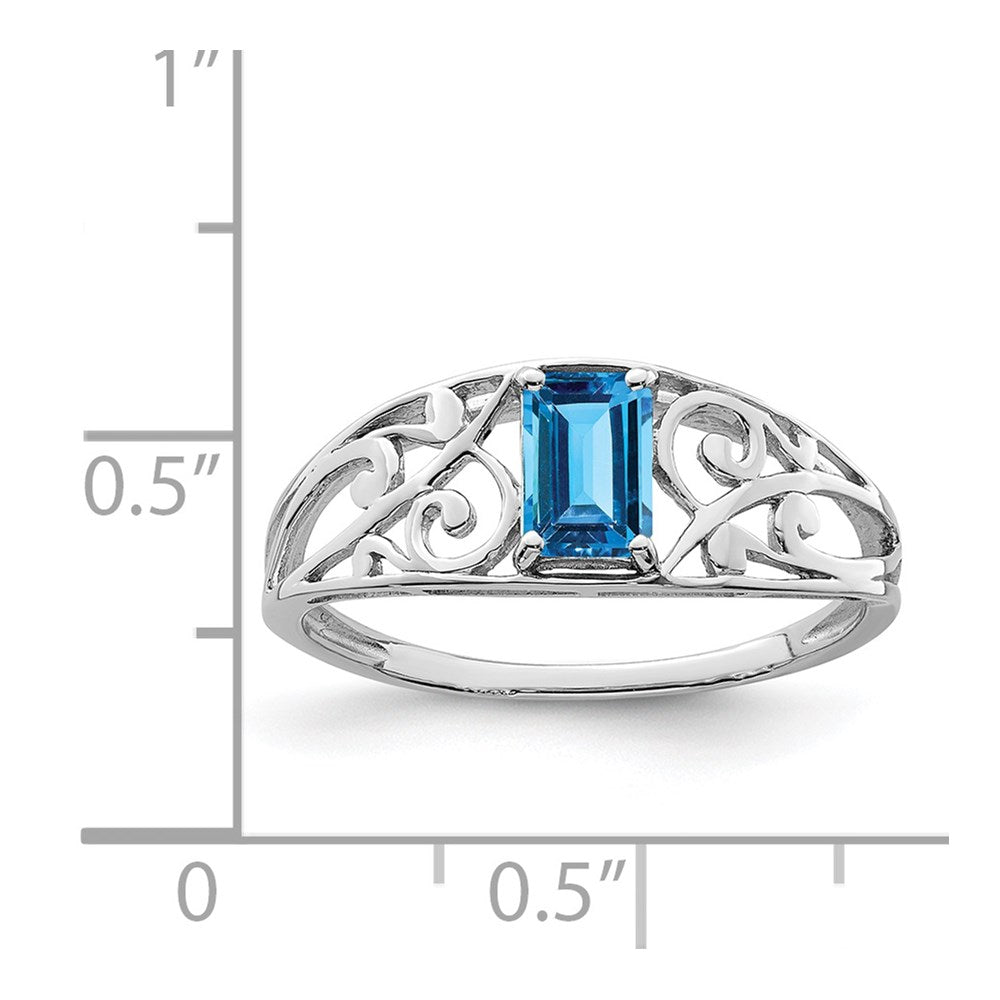 Sterling Silver Rhodium Plated Sky Blue Topaz Ring