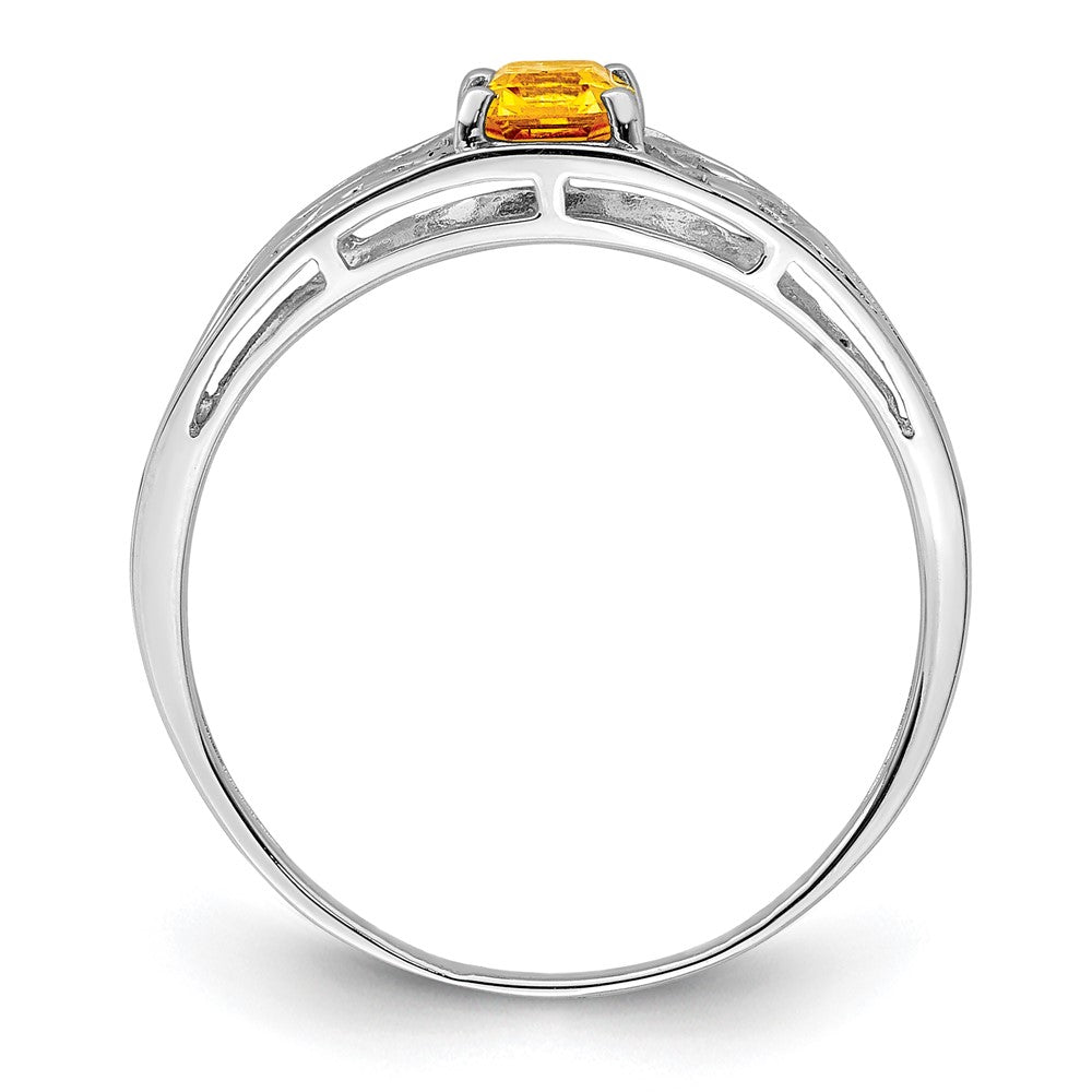 Sterling Silver Rhodium Plated Citrine Ring