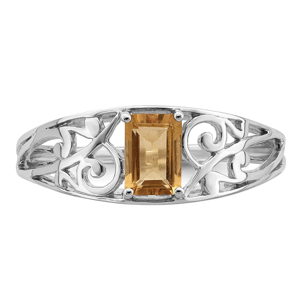 Sterling Silver Rhodium Plated Citrine Ring