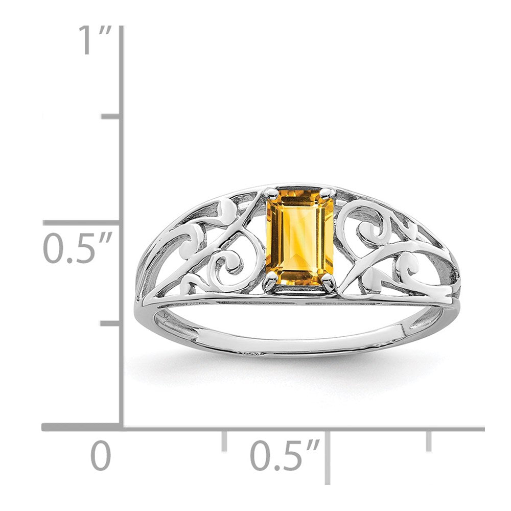 Sterling Silver Rhodium Plated Citrine Ring