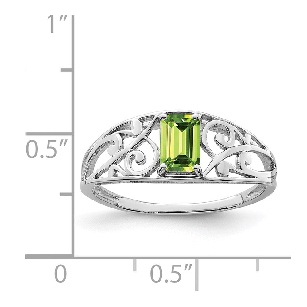 Sterling Silver Rhodium Plated Peridot Ring