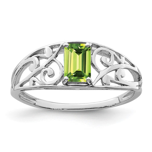 Sterling Silver Rhodium Plated Peridot Ring