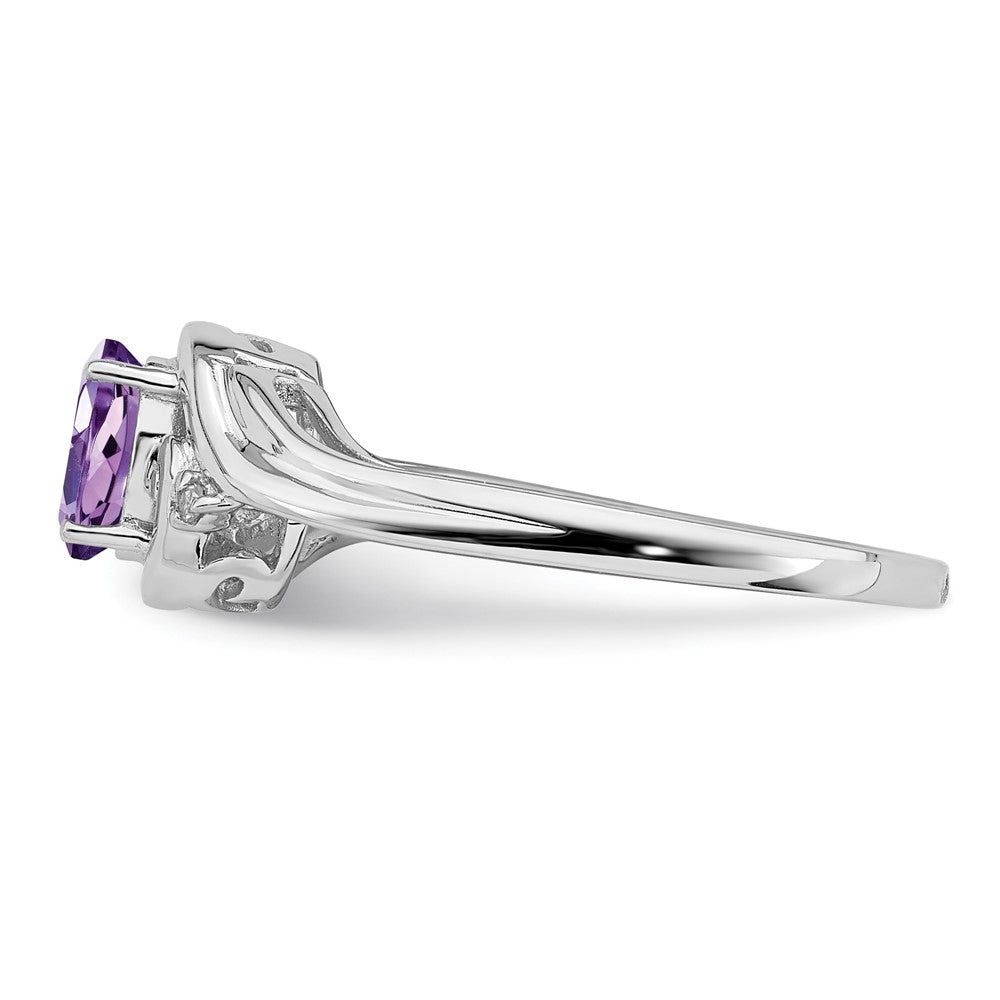 Sterling Silver Rhodium Plated Diamond & Amethyst Ring