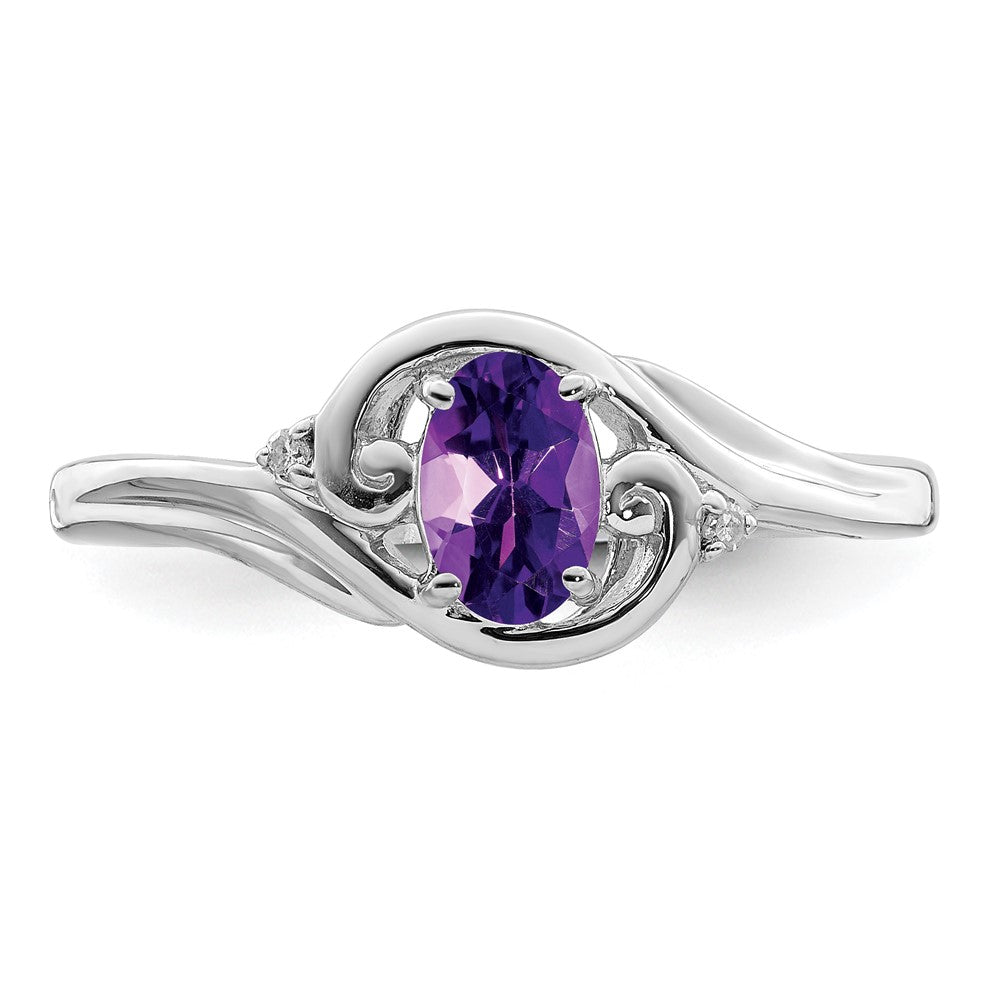 Sterling Silver Rhodium Plated Diamond & Amethyst Ring