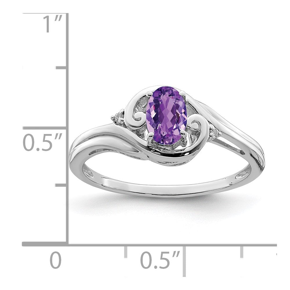 Sterling Silver Rhodium Plated Diamond & Amethyst Ring