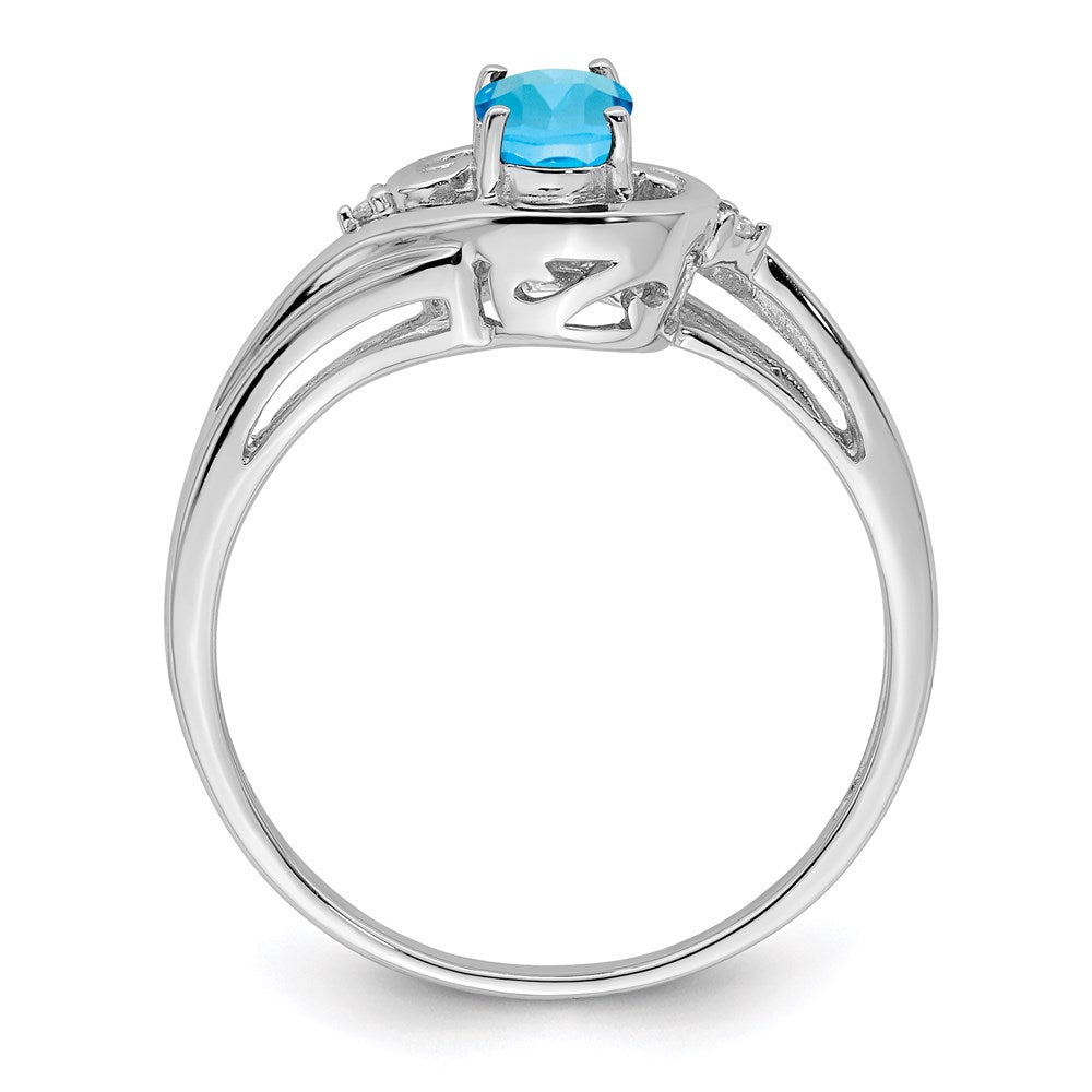 Sterling Silver Rhodium Plated Diamond & Sky Blue Topaz Ring