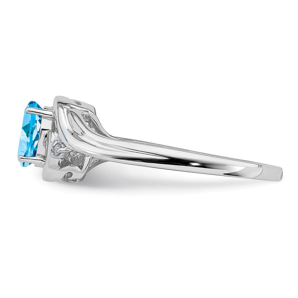 Sterling Silver Rhodium Plated Diamond & Sky Blue Topaz Ring