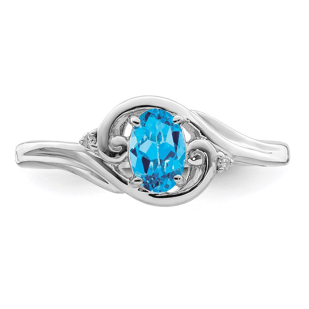 Sterling Silver Rhodium Plated Diamond & Sky Blue Topaz Ring