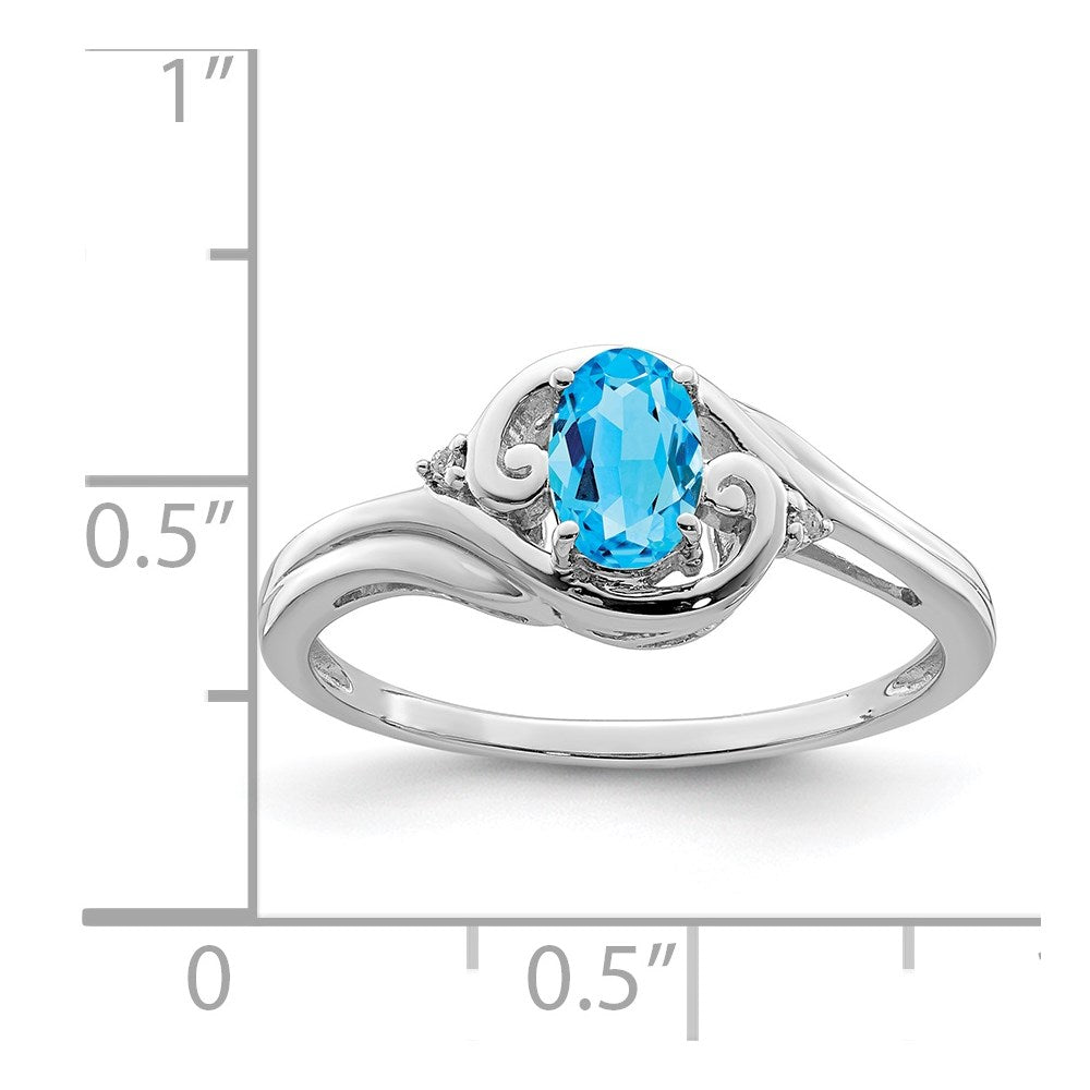 Sterling Silver Rhodium Plated Diamond & Sky Blue Topaz Ring