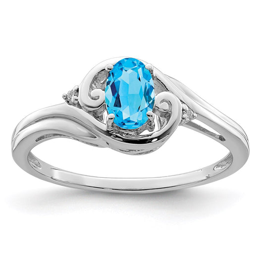 Sterling Silver Rhodium Plated Diamond & Sky Blue Topaz Ring