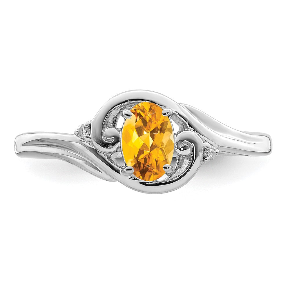 Sterling Silver Rhodium Plated Diamond & Citrine Ring