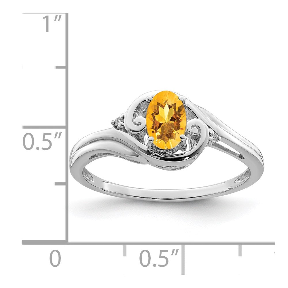 Sterling Silver Rhodium Plated Diamond & Citrine Ring