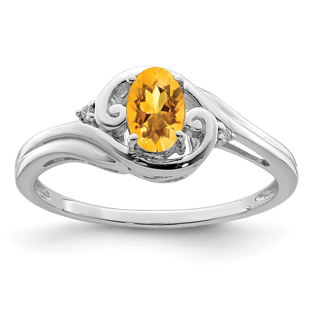 Sterling Silver Rhodium Plated Diamond & Citrine Ring