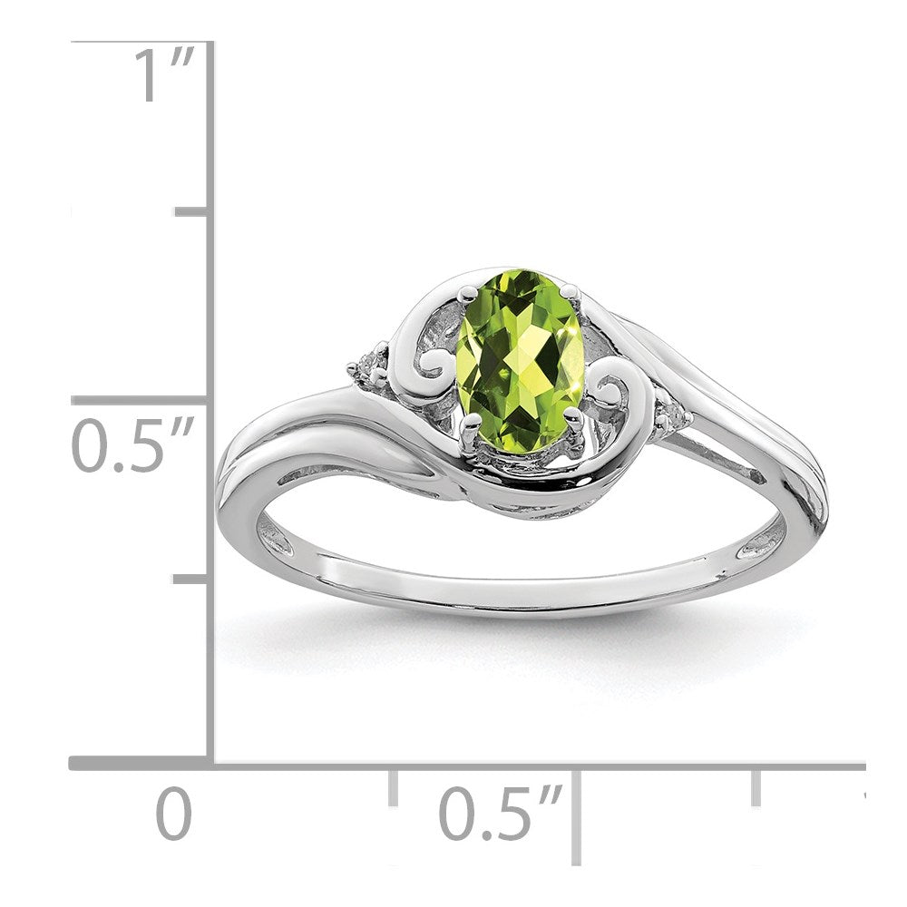 Sterling Silver Rhodium Plated Diamond & Peridot Ring