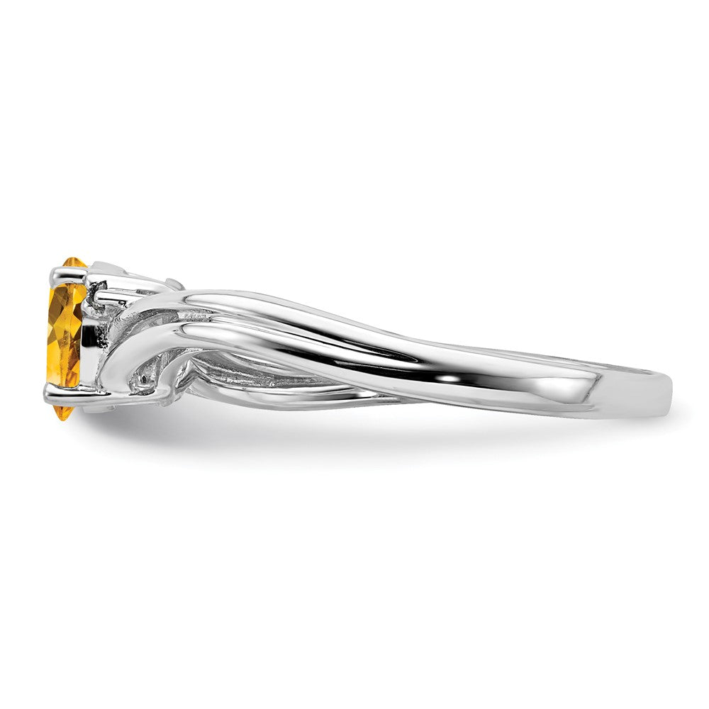 Sterling Silver Rhodium Plated Diamond & Citrine Oval Ring