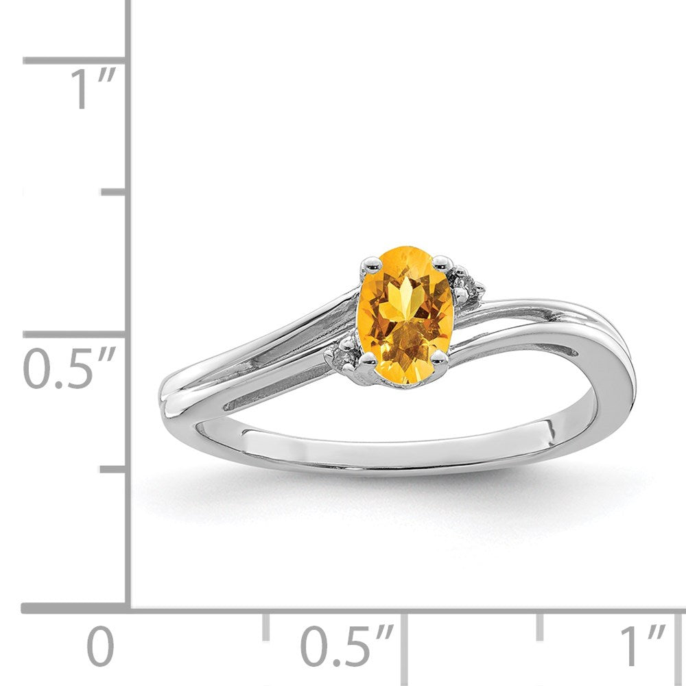 Sterling Silver Rhodium Plated Diamond & Citrine Oval Ring