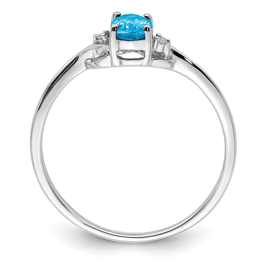 Sterling Silver Rhodium Plated Diamond and Sky Blue Topaz Oval Ring