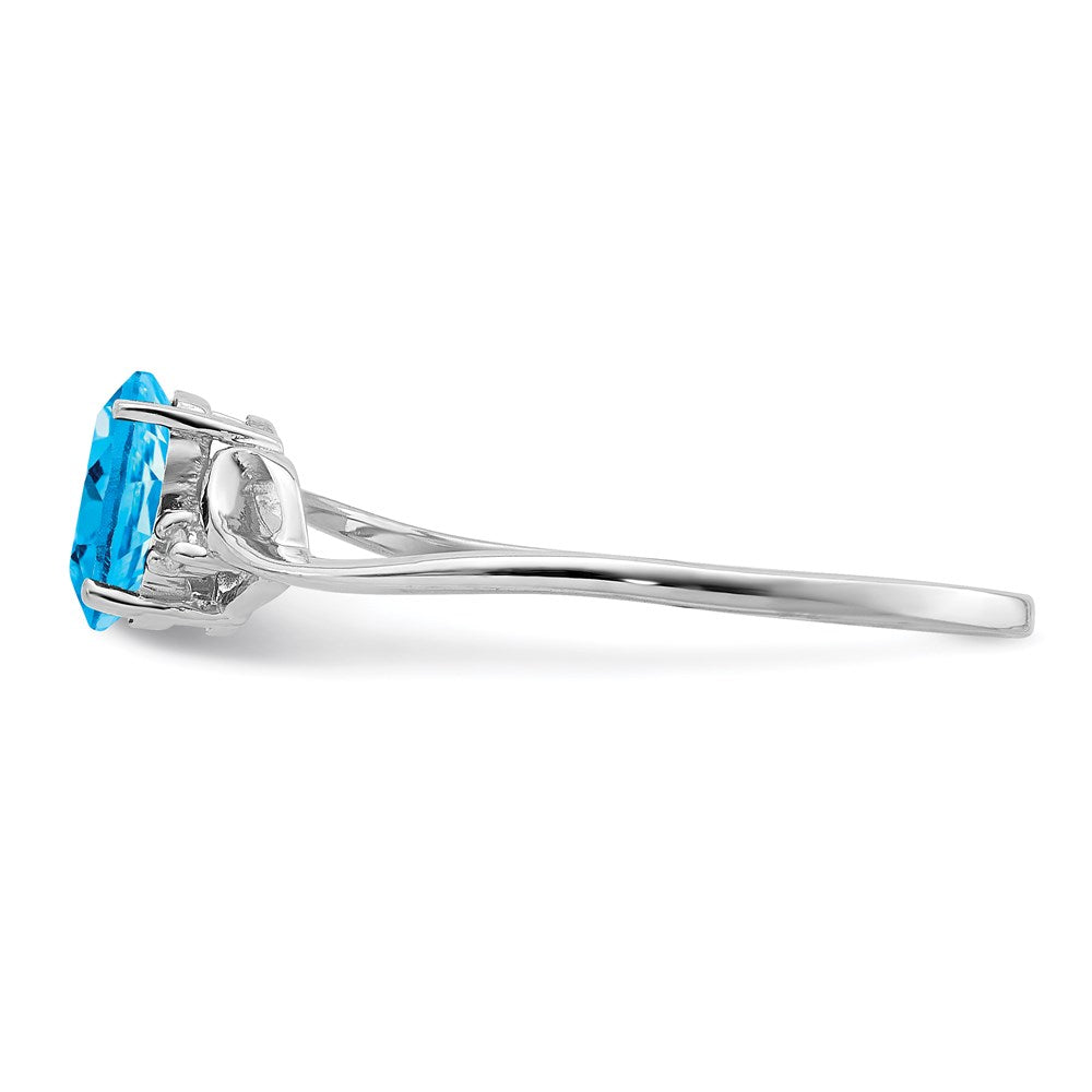 Sterling Silver Rhodium Plated Diamond and Sky Blue Topaz Oval Ring