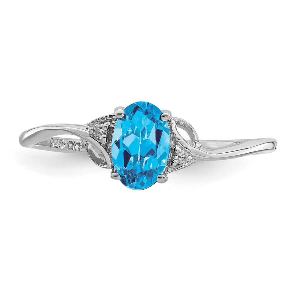 Sterling Silver Rhodium Plated Diamond and Sky Blue Topaz Oval Ring