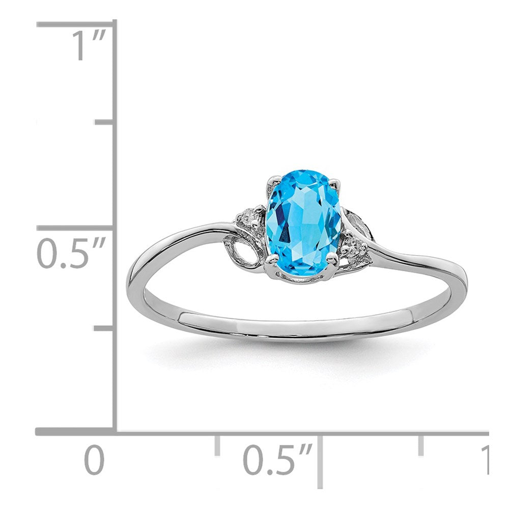 Sterling Silver Rhodium Plated Diamond and Sky Blue Topaz Oval Ring