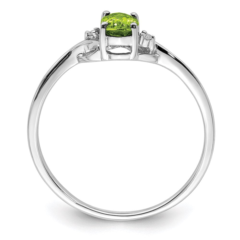 Sterling Silver Rhodium Plated Diamond and Peridot Oval Ring