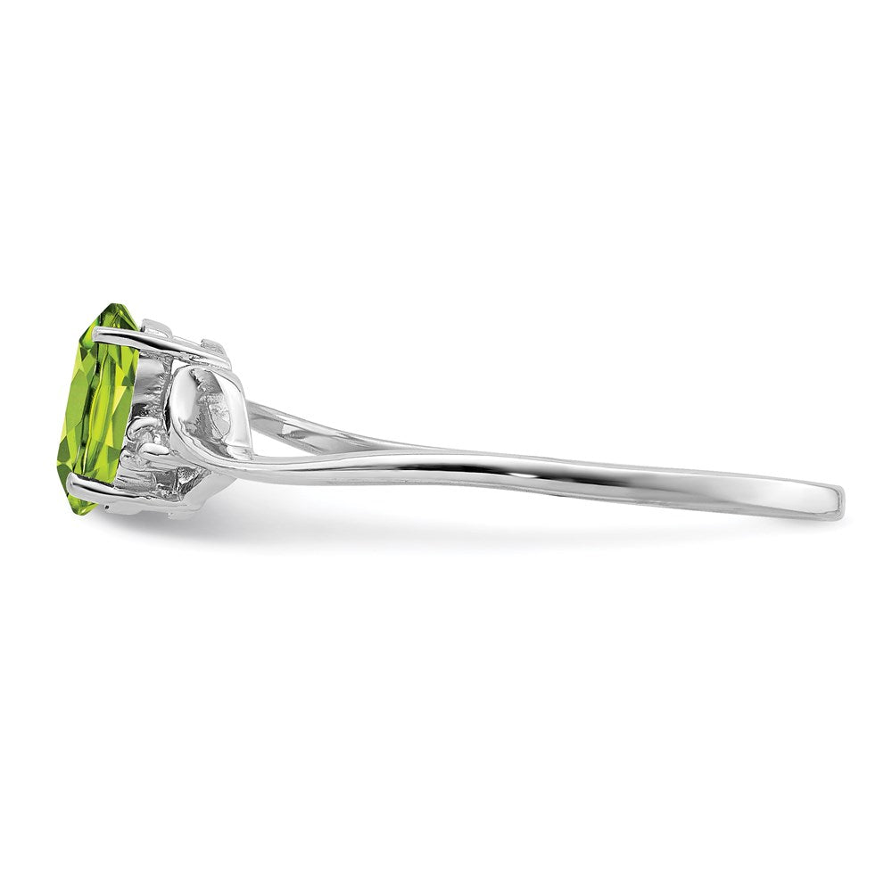 Sterling Silver Rhodium Plated Diamond and Peridot Oval Ring