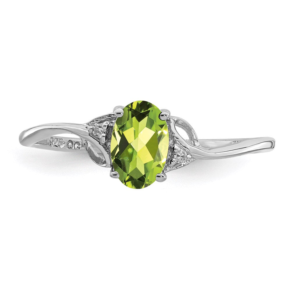 Sterling Silver Rhodium Plated Diamond and Peridot Oval Ring