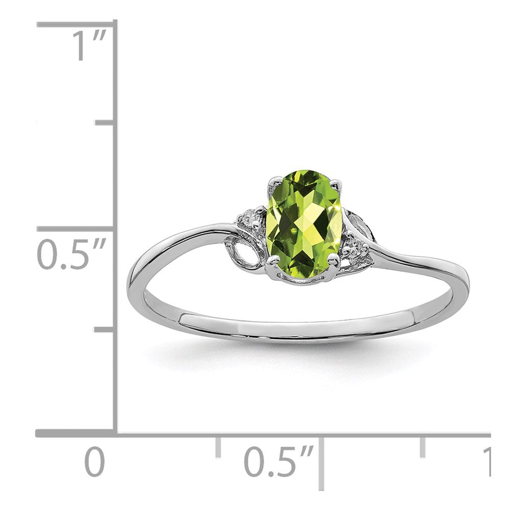 Sterling Silver Rhodium Plated Diamond and Peridot Oval Ring