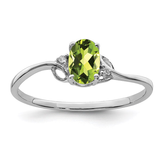 Sterling Silver Rhodium Plated Diamond and Peridot Oval Ring