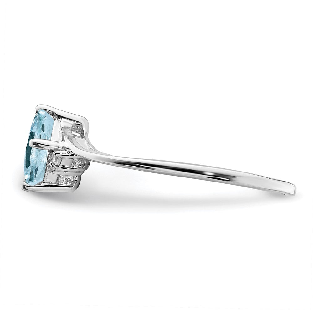 Sterling Silver Rhodium Plated Diamond & Aquamarine Square Ring