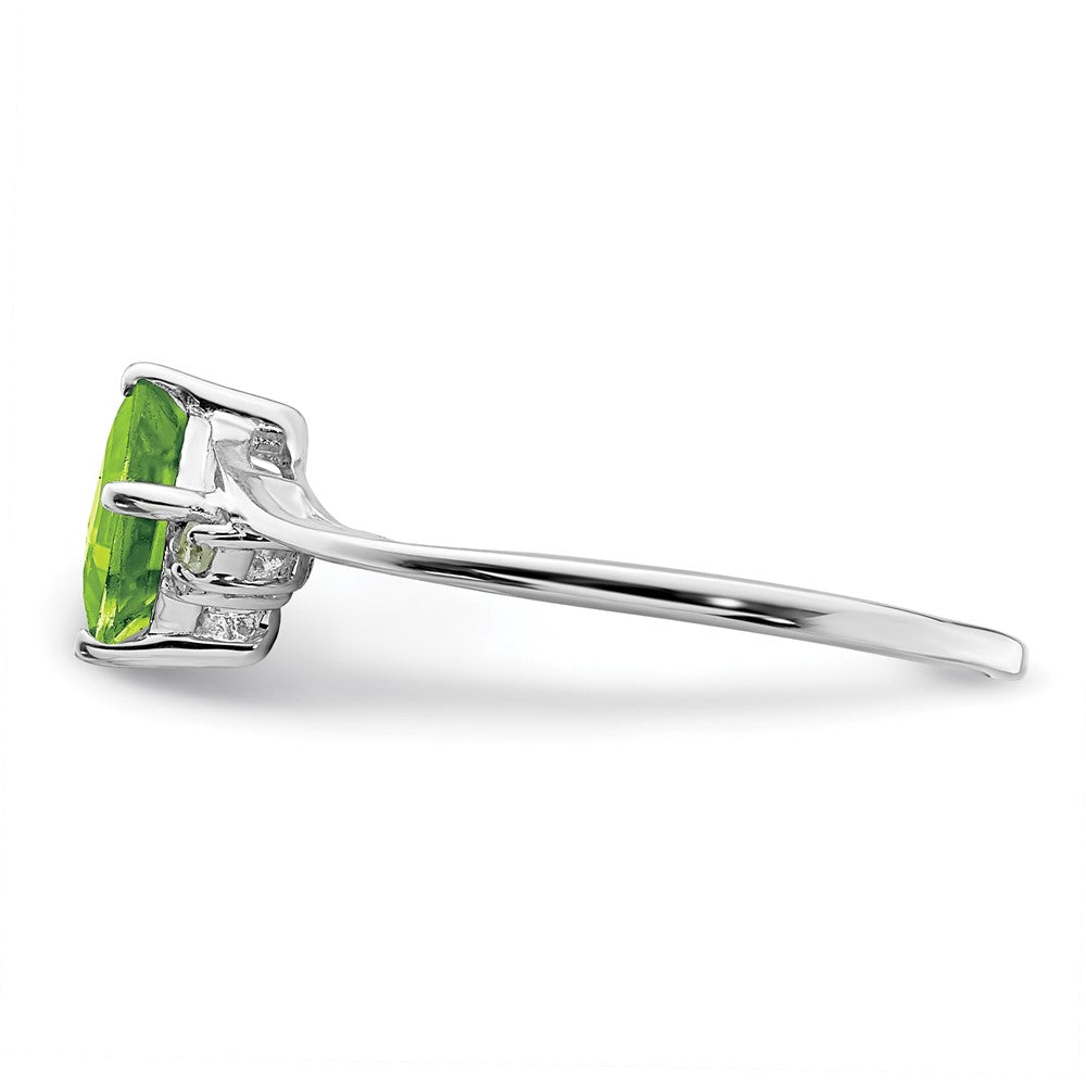 Sterling Silver Rhodium Plated Diamond & Peridot Square Ring