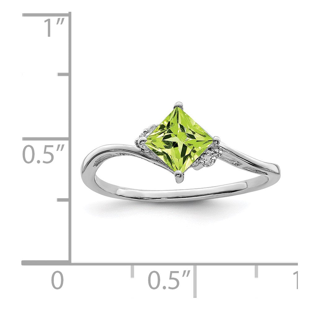 Sterling Silver Rhodium Plated Diamond & Peridot Square Ring