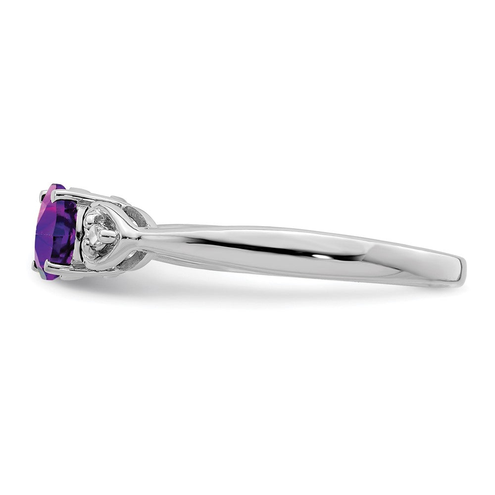 Sterling Silver Rhodium Plated Diamond and Amethyst Round Ring