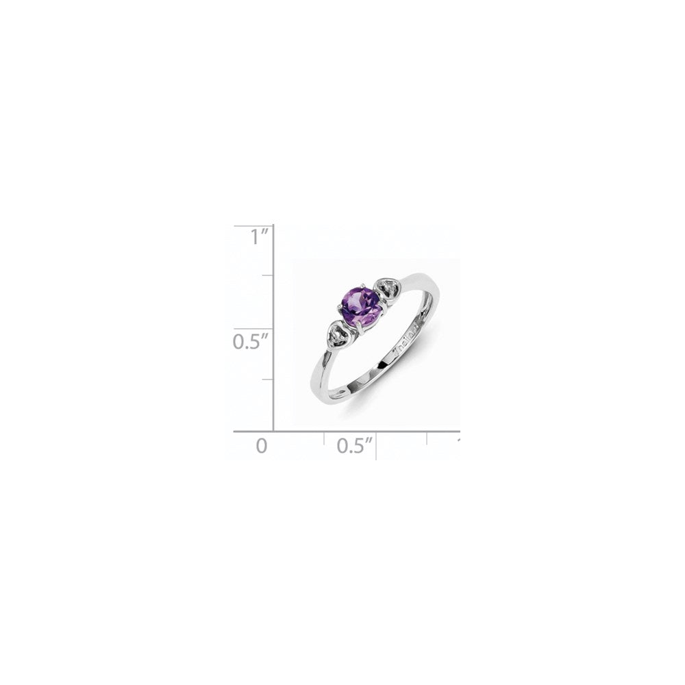 Sterling Silver Rhodium Plated Diamond and Amethyst Round Ring