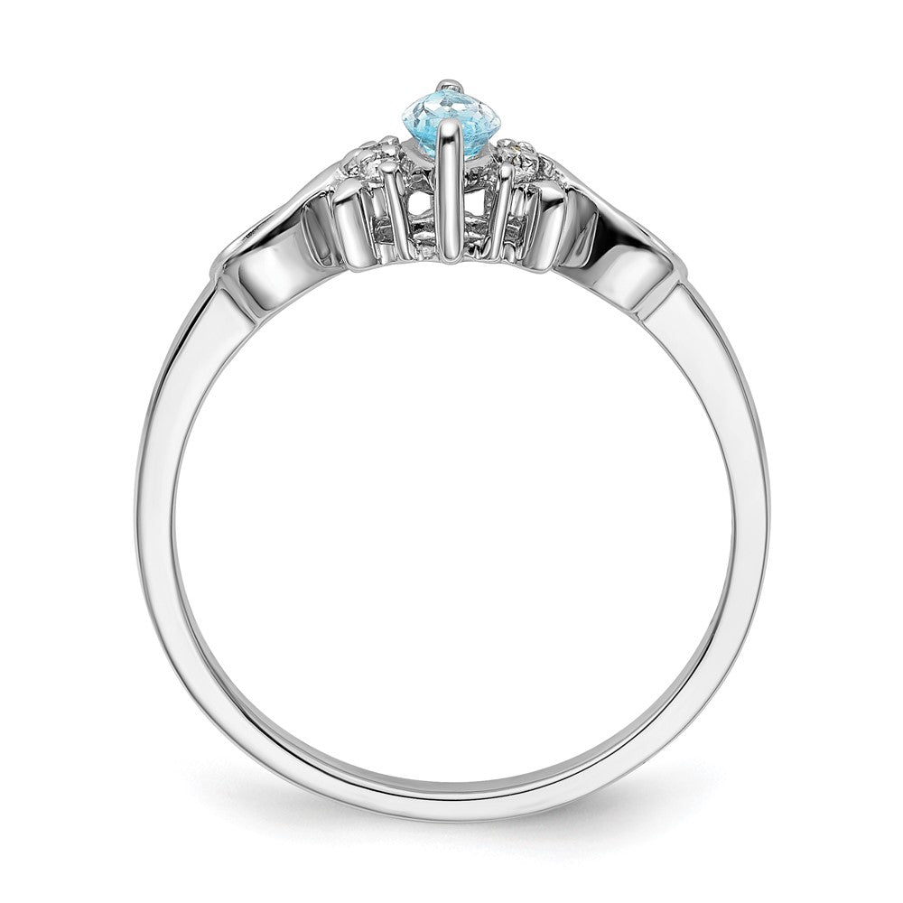 Sterling Silver Rhodium Plated Diamond and Sky Blue Topaz Ring