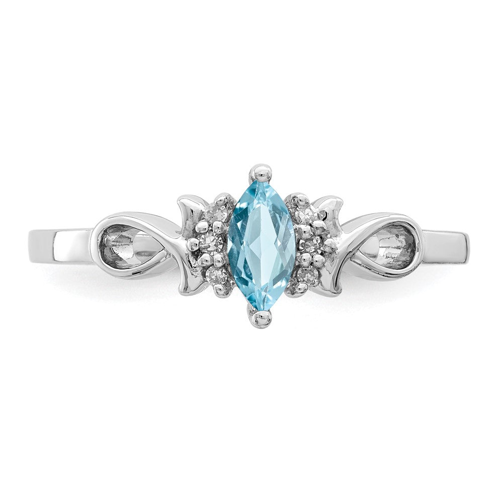 Sterling Silver Rhodium Plated Diamond and Sky Blue Topaz Ring