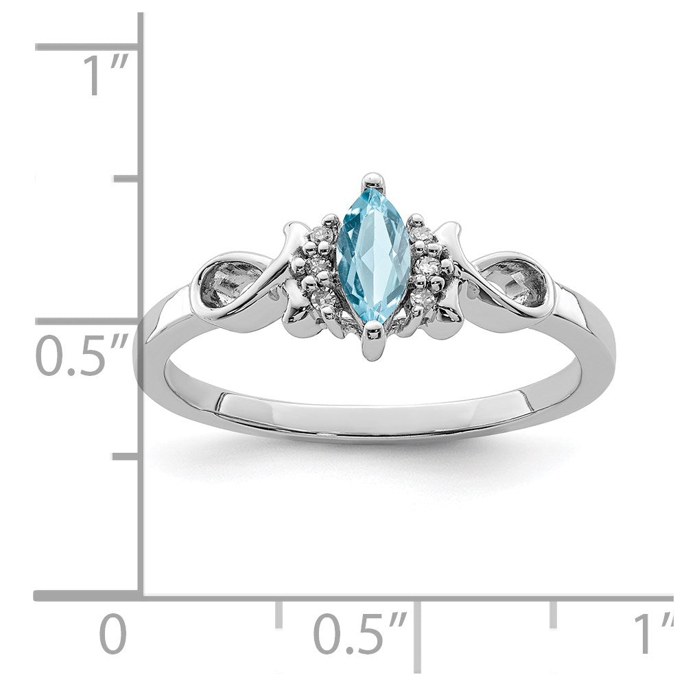 Sterling Silver Rhodium Plated Diamond and Sky Blue Topaz Ring