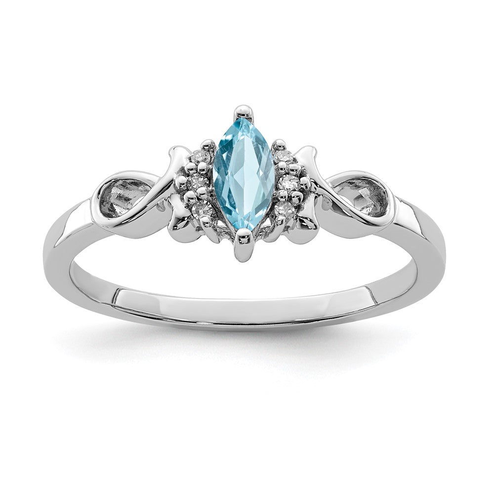 Sterling Silver Rhodium Plated Diamond and Sky Blue Topaz Ring