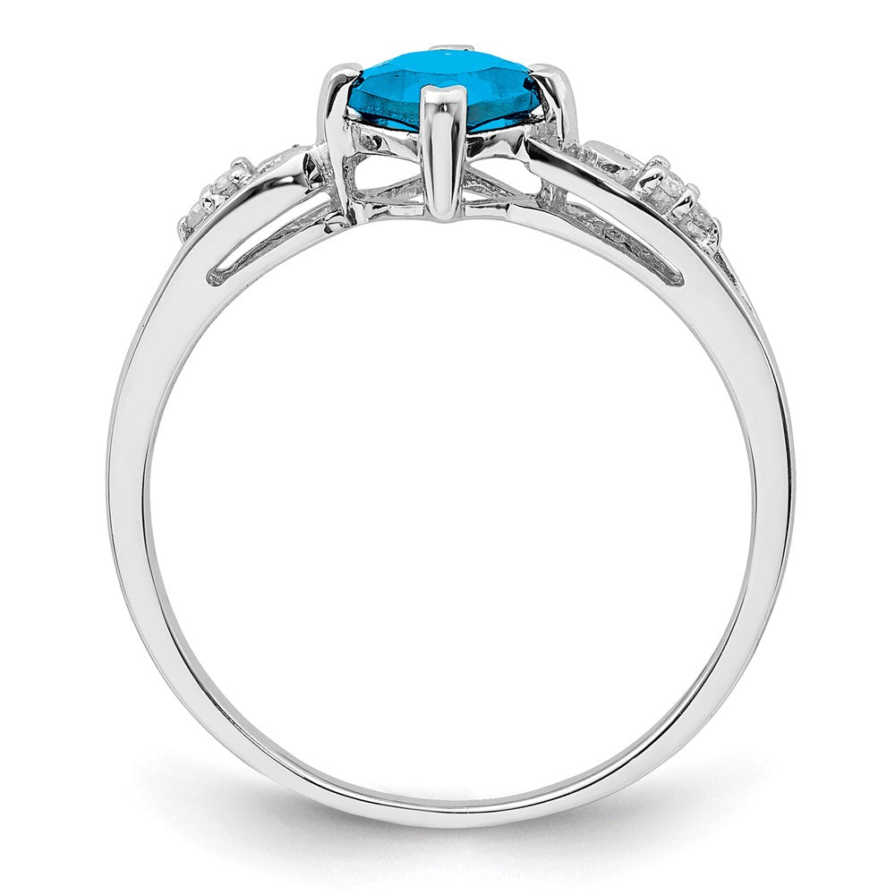 Sterling Silver Rhodium Plated Diamond and Sky Blue Topaz Cushion Ring