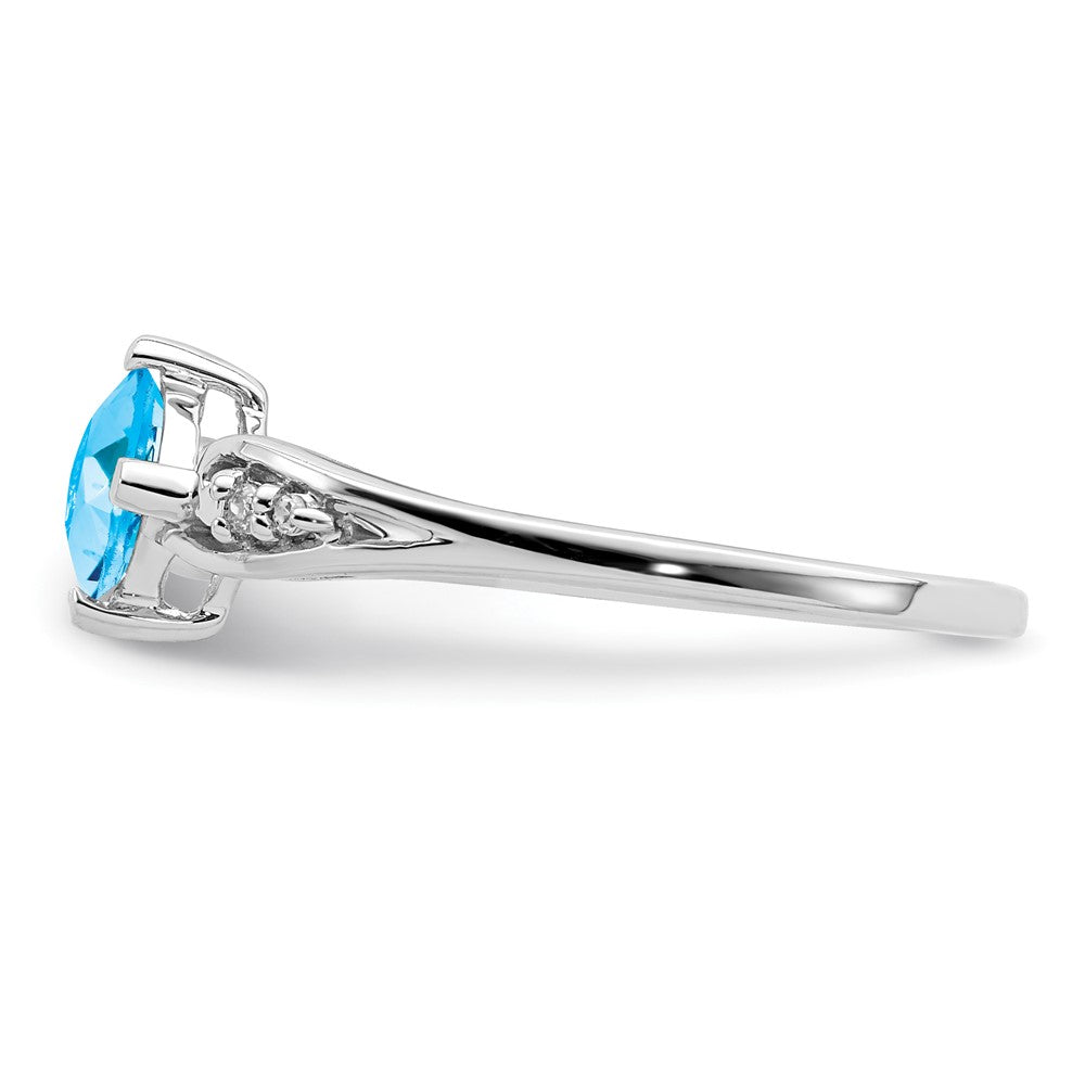 Sterling Silver Rhodium Plated Diamond and Sky Blue Topaz Cushion Ring