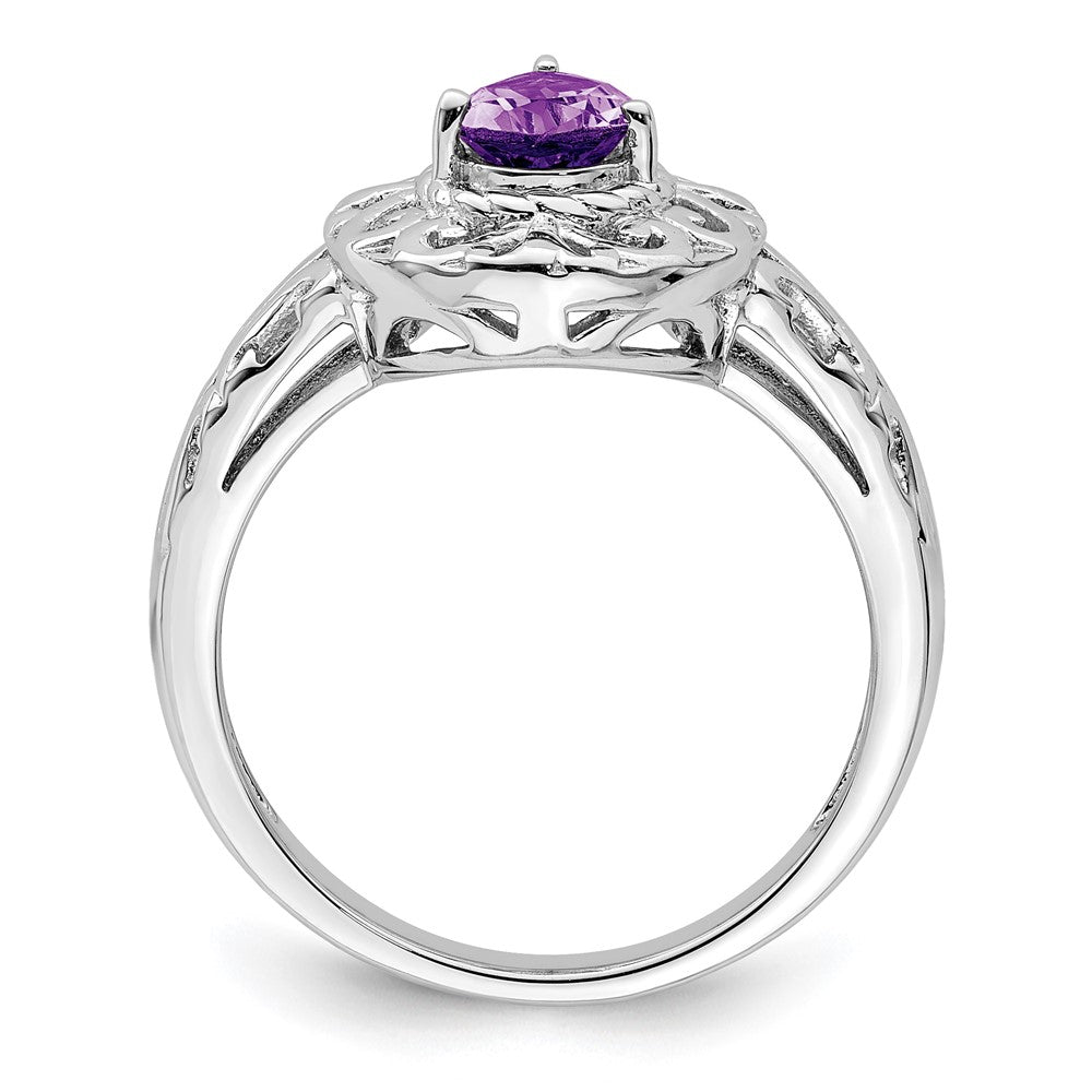 Sterling Silver Rhodium Plated Amethyst Teardrop Ring