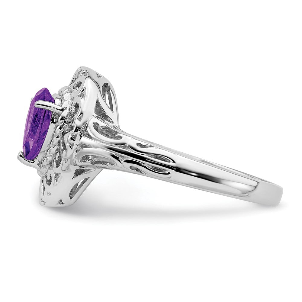 Sterling Silver Rhodium Plated Amethyst Teardrop Ring