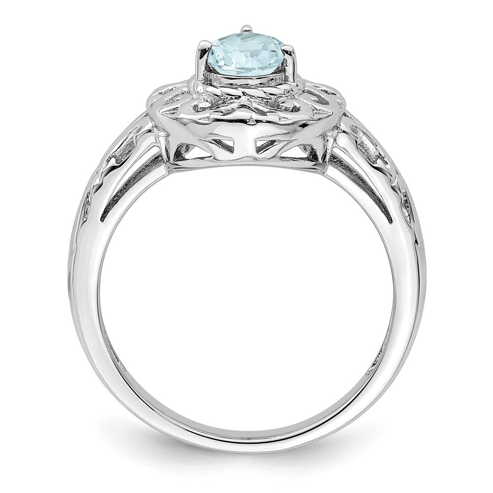 Sterling Silver Rhodium Plated Aquamarine Teardrop Ring