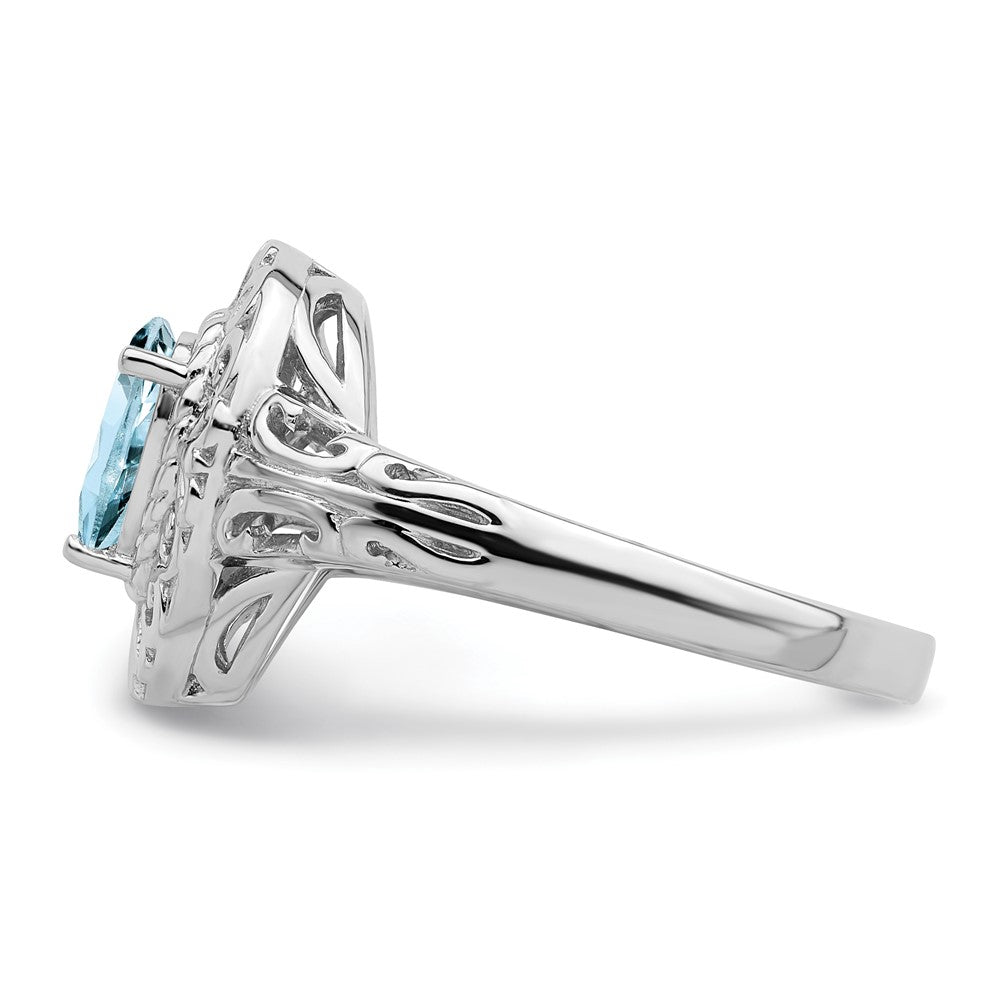 Sterling Silver Rhodium Plated Aquamarine Teardrop Ring