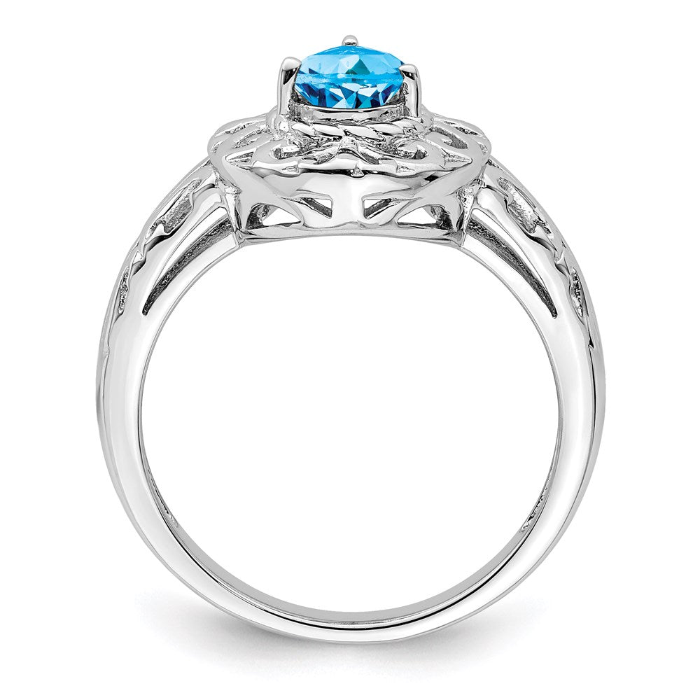 Sterling Silver Rhodium Plated Sky Blue Topaz Teardrop Ring