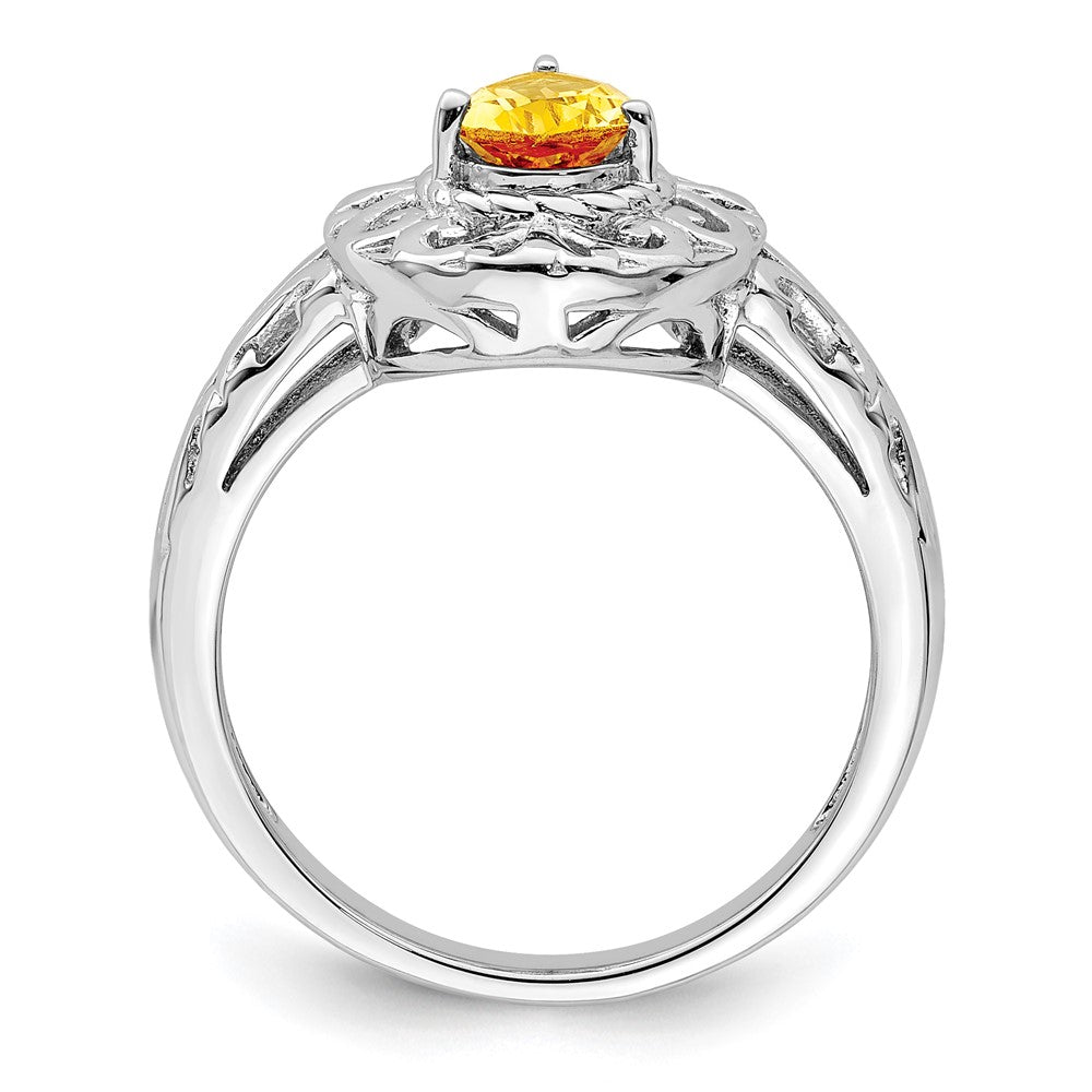 Sterling Silver Rhodium Plated Citrine Teardrop Ring