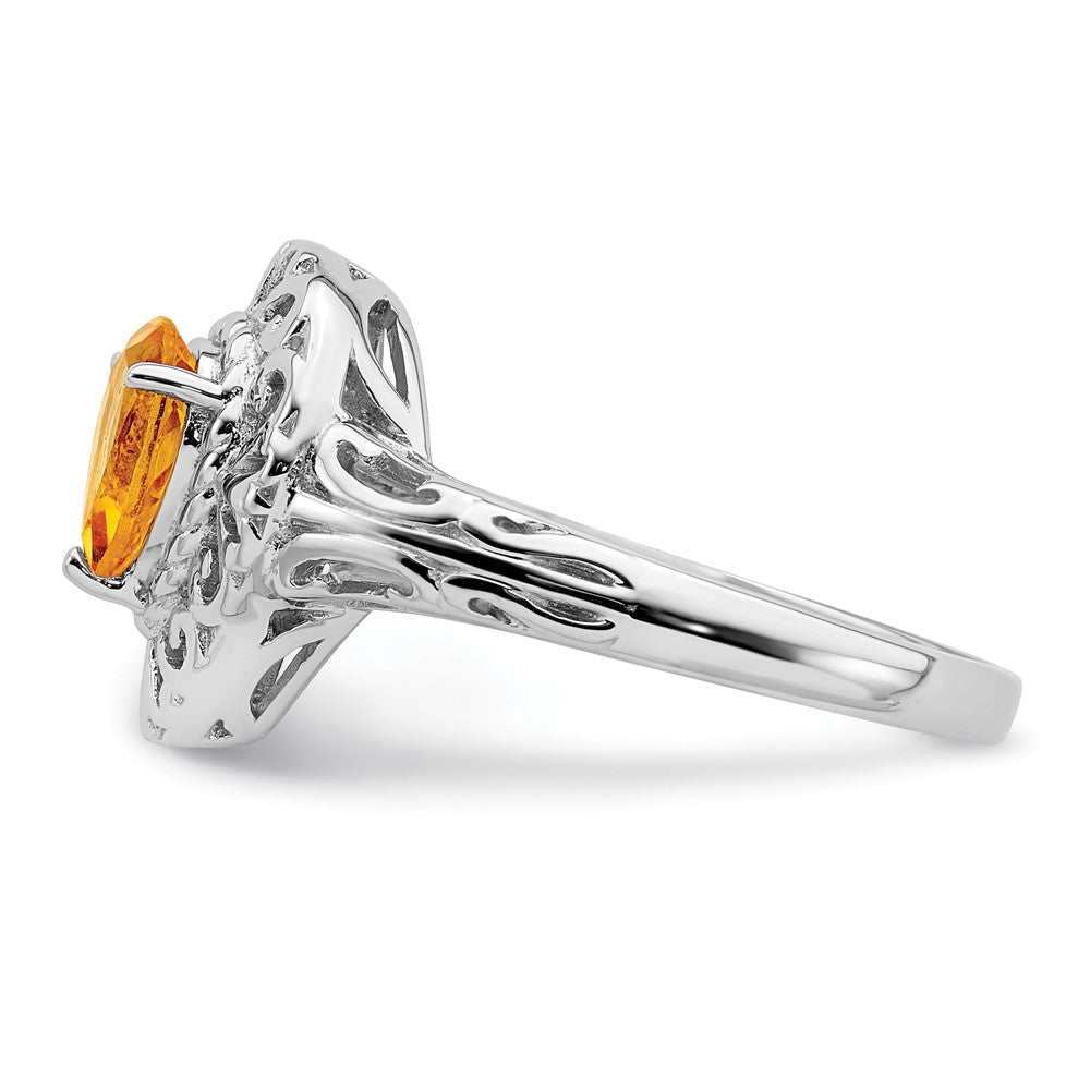 Sterling Silver Rhodium Plated Citrine Teardrop Ring