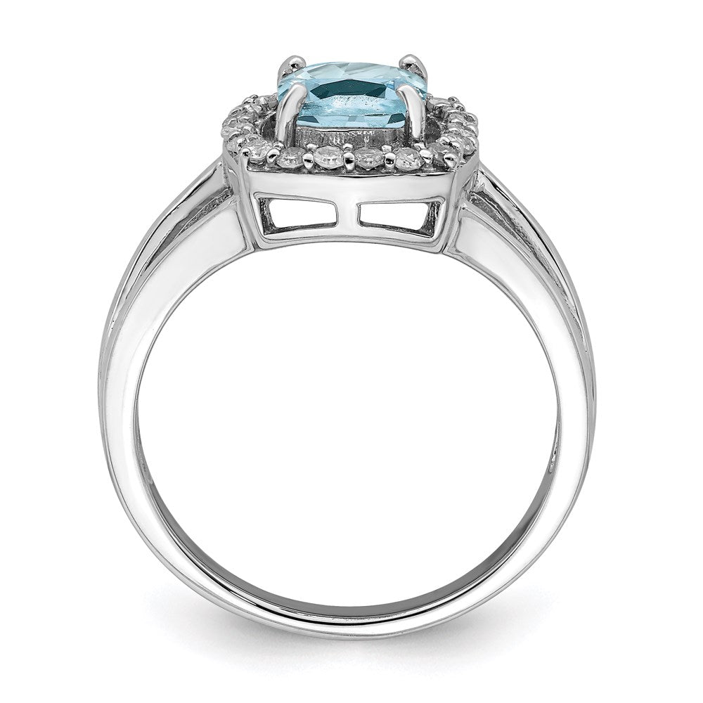 Sterling Silver Rhodium Aquamarine & Diamond Square Ring